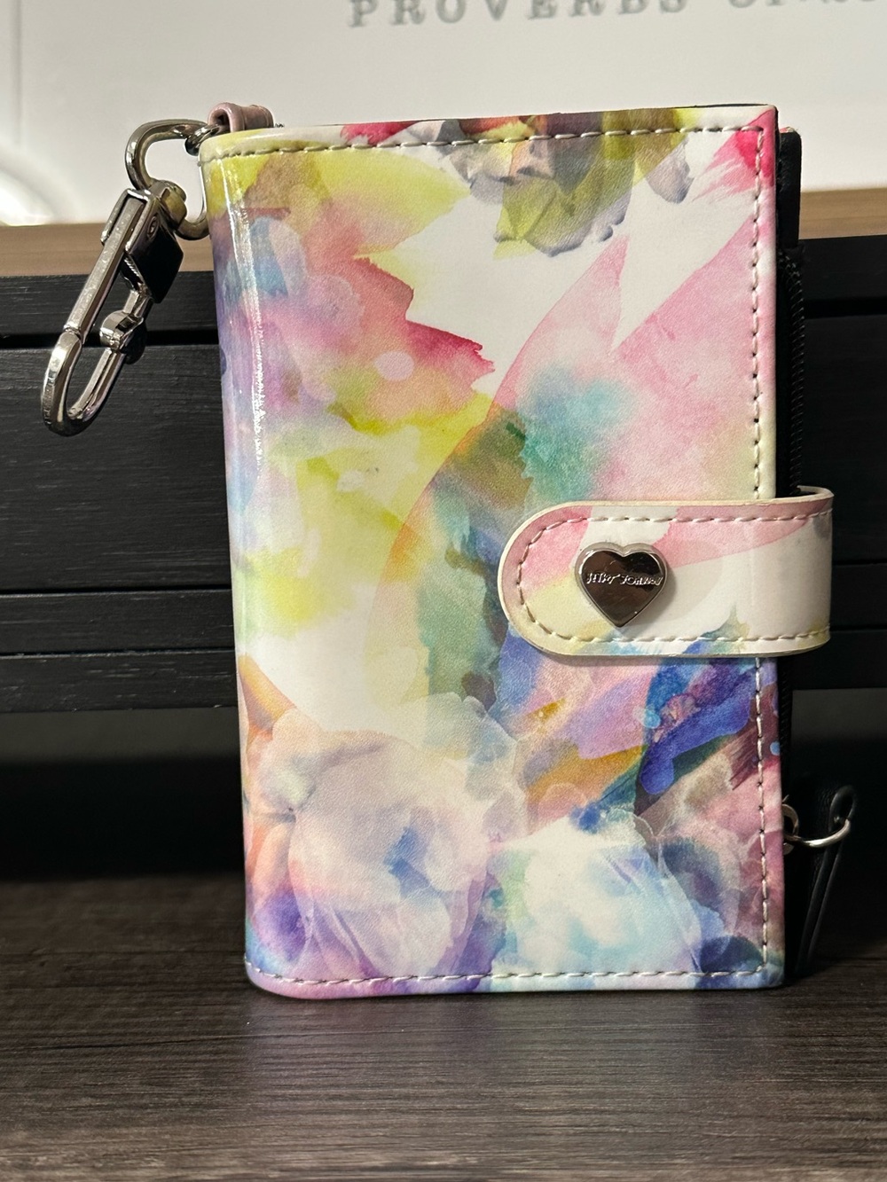 Betsy Johnson Watercolor Key Card Wallet with Heart Snap